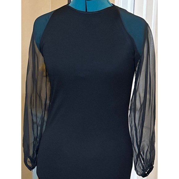 VTG Ayres Unlimited Black Sheath Midi Dress w/Sheer Sleeves Women Bust Size 29" - Picture 13 of 16